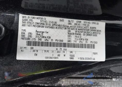 2012 Ford Focus Se из США, поврежденный, VIN 1FAHP3K22CL455312